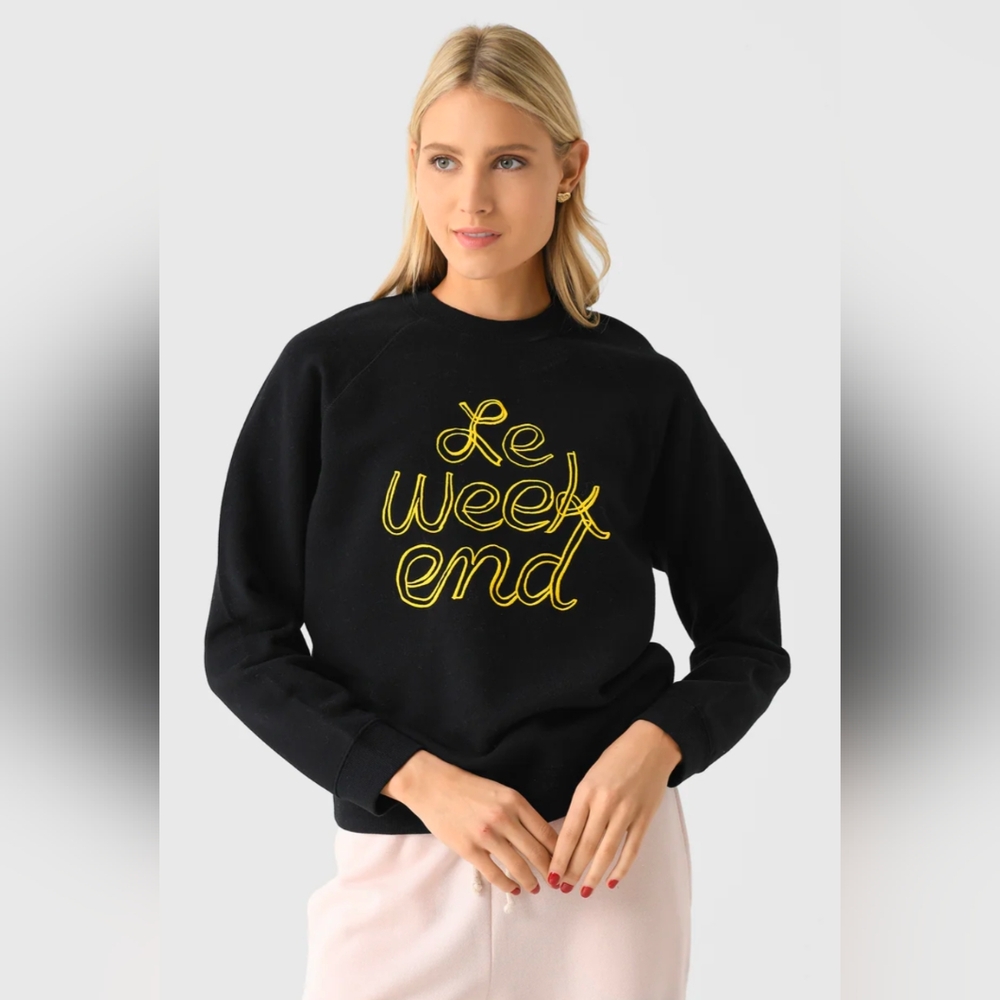 CLARE V. Embroidered Sweatshirt, Marigold and Black, Various Sizes